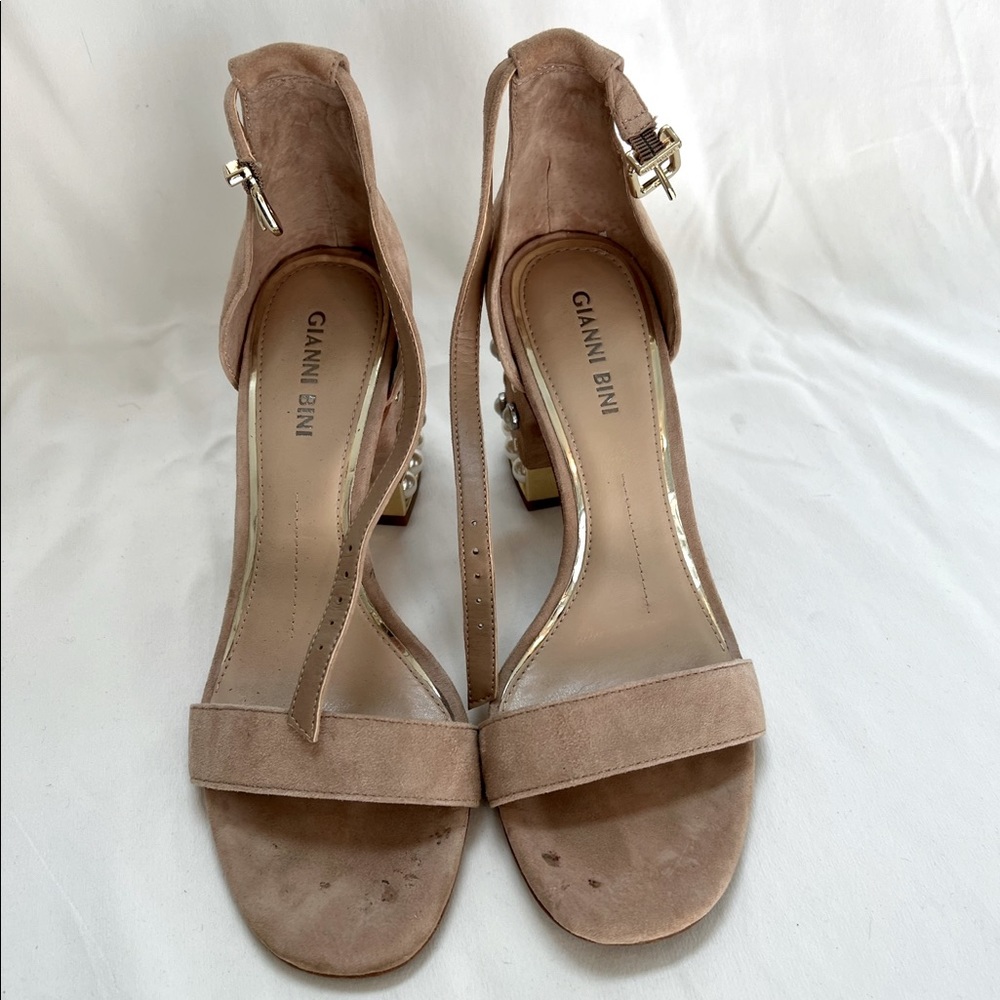 Gianni Bini Suede Jennikah Pearl Block Heels - 7
